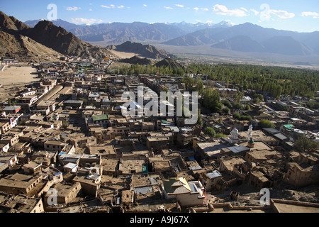 View of Leh city from Leh palace, Ladakh, Jammu Kashmir, India Stock Photo