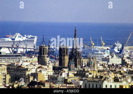 Barcelona view from Sagrada Famlia skyline cathedral harbour cruising ship  Stock Photo