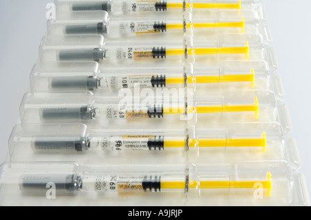 Pre-filled and packed medical syringes Stock Photo