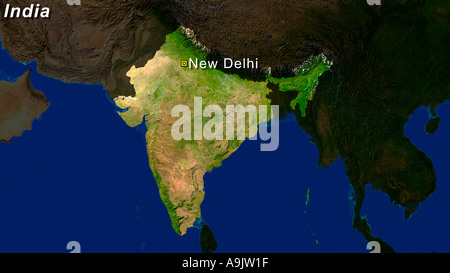 Highlighted Satellite Image Of India With Capital New Delhi Shown Stock ...