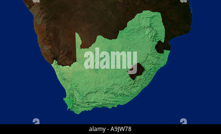 Highlighted Satellite Image Of Republic Of South Africa Stock Photo