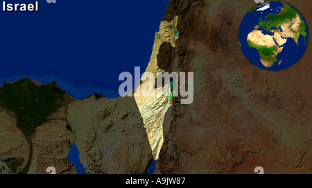 Highlighted Satellite Image Of Israel Stock Photo
