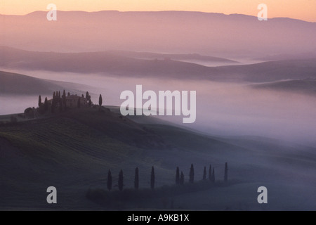 early mornign mist over the Tuscany, Italy, Val d Orcia