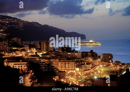 Funchal by night, overlooking, Portugal, Madeira Stock Photo