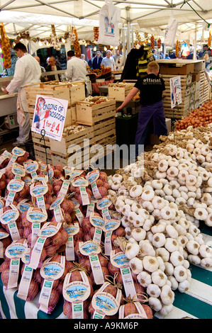 Garlic and Onion Stall French Market Norwich UK Stock Photo