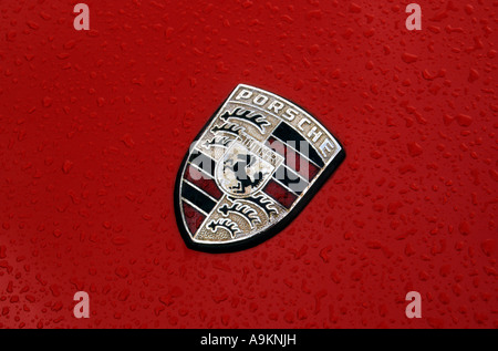 Porsche car badge. German car manufacturer 1948 to date. Porsche car auto badge marque German motif maker Stock Photo