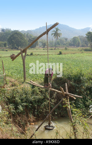 Water lift irrigation manually woman working, Konkan, Maharashtra ...