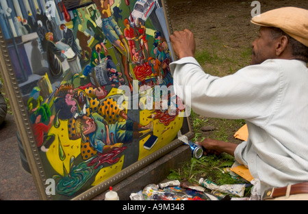 Man paints picture in park at Atlanta GA USA Stock Photo