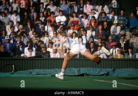 Boris Becker playing at Wimbledon Lawn tennis club when he was 17 yrs old  1980s 1984. UK HOMER SYKES Stock Photo