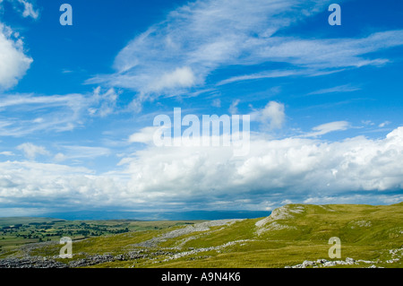 Ravenstonedale from Stennerskeugh Clouds limestone pavement, near Kirkby Stephen, Cumbria, England, UK Stock Photo
