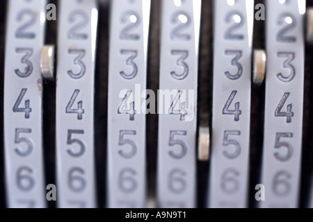 numbers and keys on ancient Odhner calculator Stock Photo