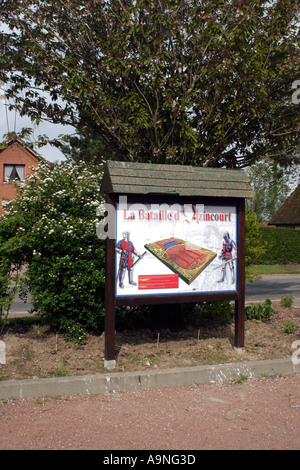 Sign in carpark with map of Battle of Azincourt Pas de Calais Stock Photo