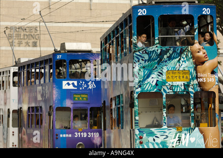 Hongkong´s famous double decker trams on Central Stock Photo