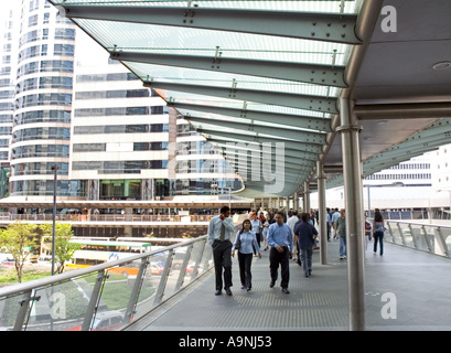 Pedestrian walk on corridor at Central district corridor flyover pedestrian in Hong Kong China Stock Photo