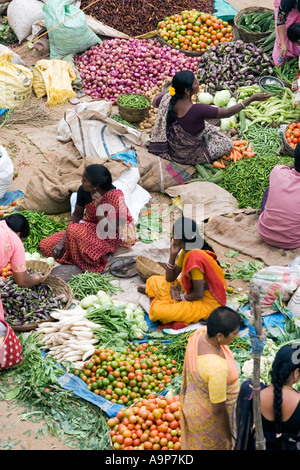 Looking down on Indian street market in Puttaparthi Stock Photo