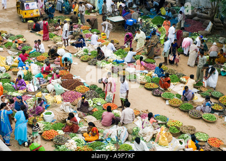 Looking down on Indian street market in Puttaparthi Stock Photo