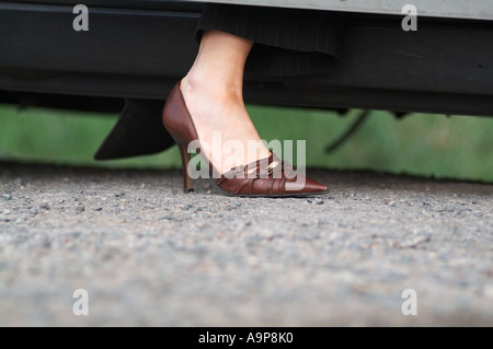 high, heels, shoes, drive, driving, practical, comfortable, comfy, heel, flat, foot, feet, pedals, car, pedal, female, woman, gi Stock Photo