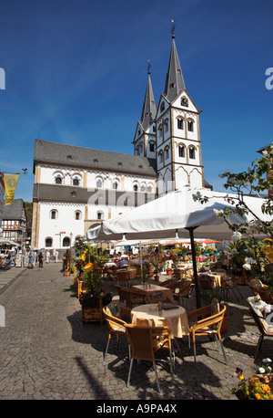 Boppard town and market square pavement cafes, Rhineland, Germany, Europe Stock Photo