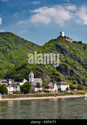 Kamp Bornhofen village on the Rhine river with Sterrenberg Castle, Rhineland, Rhine River, Germany Europe Stock Photo