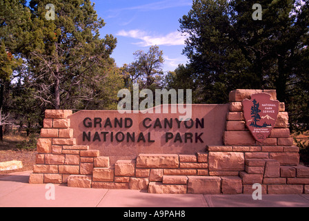 The Entrance Sign to Grand Canyon National Park in the State of Arizona USA Stock Photo