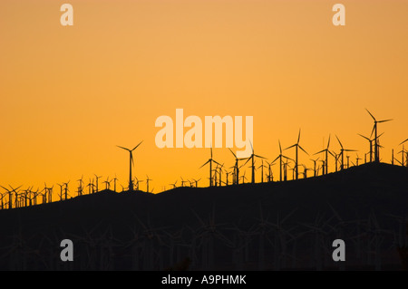 Wind turbines at the Tehachapi Wind Farm 2nd largest in the world at sunset Tehachapi Mountains California Stock Photo