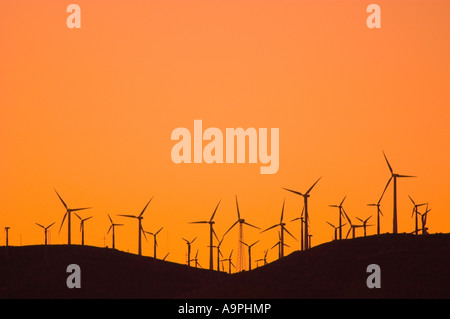 Wind turbines at the Tehachapi Wind Farm 2nd largest in the world at sunset Tehachapi Mountains California Stock Photo