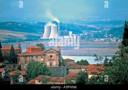 FLORENCE ITALY, 'Luxury Villa' in Foreground with 'Coal Fired Electricity Generation Plant' in Back in 'San-ta Barbara » Tuscany Landscape Stock Photo