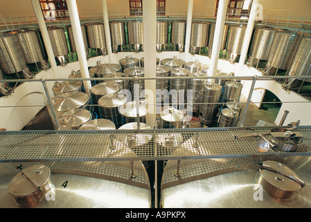 Stainless steel storage tanks in a Winemaking facility at Vergelegen Western Cape South Africa Stock Photo