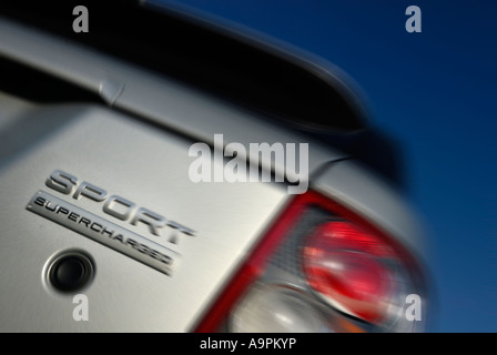 Close up of a silver metallic 2006 MY Range Rover Sport Supercharged rear end, Europe, UK, England. Stock Photo