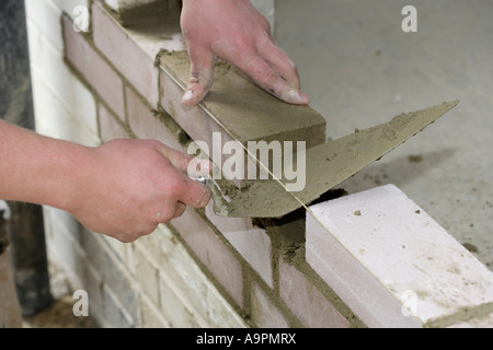 Bricklayer building a wall Stock Photo
