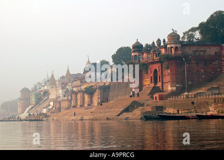 Sunrise on the Ghats along Ganges River, Varanasi, India Stock Photo