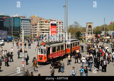 Red tram in Taksim Square Istanbul Turkey Stock Photo