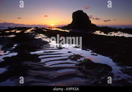 Wide Mouth Bay at dusk in Cornwall county England UK Stock Photo