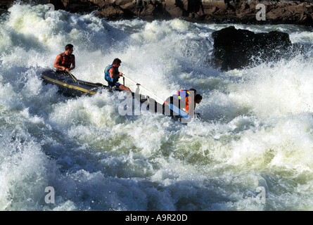 White water rafting on Zambezi River between Zimbabwe and Zambia Stock Photo