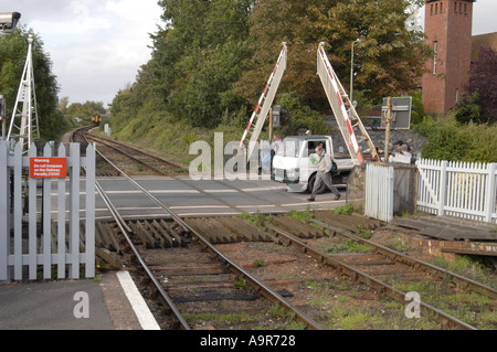 Railway crossing at Topsham rail station in south Devon Stock Photo