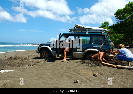 Playa Marbella Stuck in the sand Pro surfers and Surfer magazine Costa Rica Stock Photo