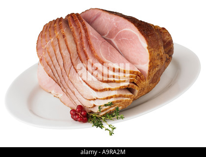 Spiral ham on platter Stock Photo