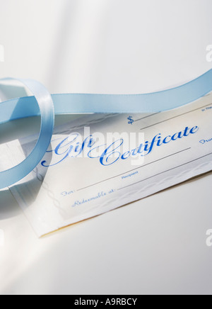 Close up of gift certificate and ribbon