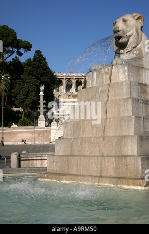 Piazza del Popolo lion fountain in Rome, Italy. Stock Photo