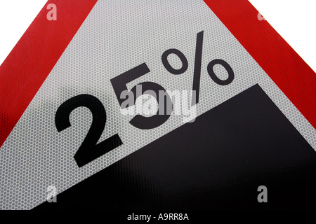 Road sign showing 25 per cent gradient UK Stock Photo