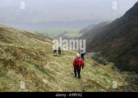 Descending into Cwm Amarch on Cadair Idris in Snowdonia, North Wales Stock Photo