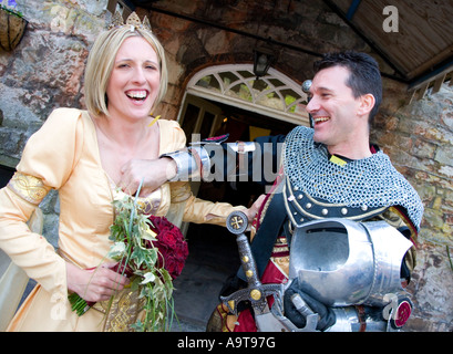 Bride and groom in medieval costume Stock Photo
