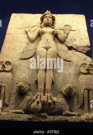 Clay relief panel titled Queen of the Night from Old Babylonian era 19thC BC-18thC BC displayed at the British Museum London England UK Stock Photo