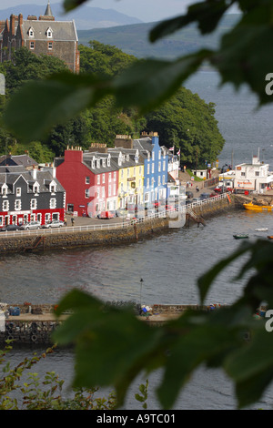 Tobermory on the Isle of Mull Scotland view showing colourful shop fronts along the harbour side Stock Photo