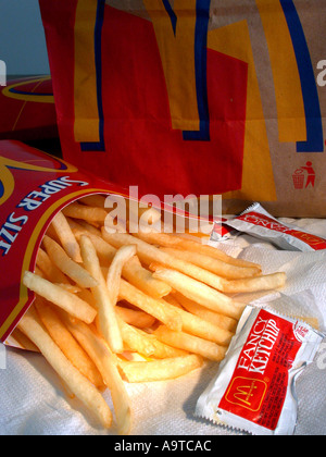 A portion of McDonald s Super Size Fries  Stock Photo