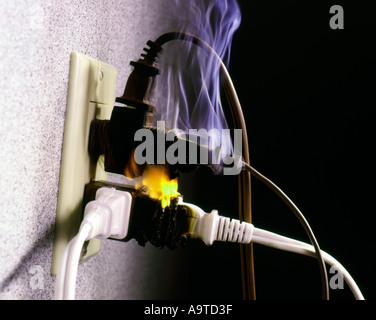 Concept Danger Wires on fire Stock Photo