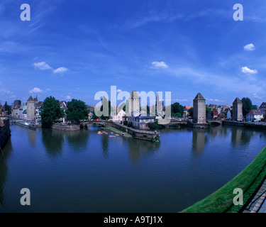 OLD STONE COVERED BRIDGE PETITE FRANCE RIVER ILL STRASBOURG ALSACE FRANCE Stock Photo