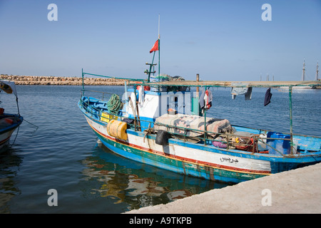 Typical Tunisian Fishing Boat in Harbour at Houmt Souk  Djerba Tunisia Stock Photo