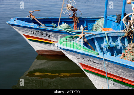 Typical Tunisian Fishing Boats in Harbour at Houmt Souk  Djerba Tunisia Stock Photo