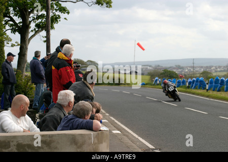 Spectators watch the action at Mathers Cross at the North West 200 Road Races NW200 Northern Ireland Stock Photo